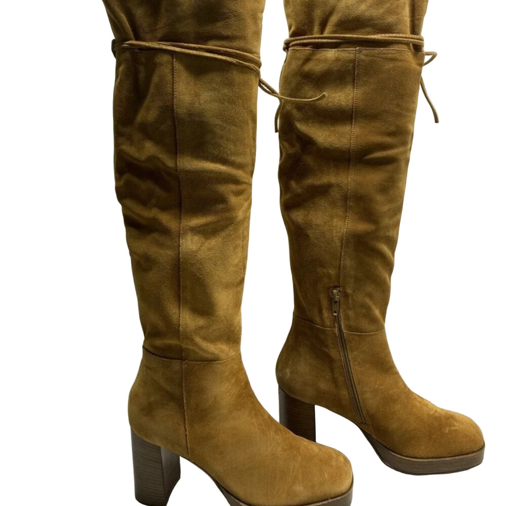NEW FREE PEOPLE Echo Over-the-Knee Boots – Brown Size 9 – High Heel Platform